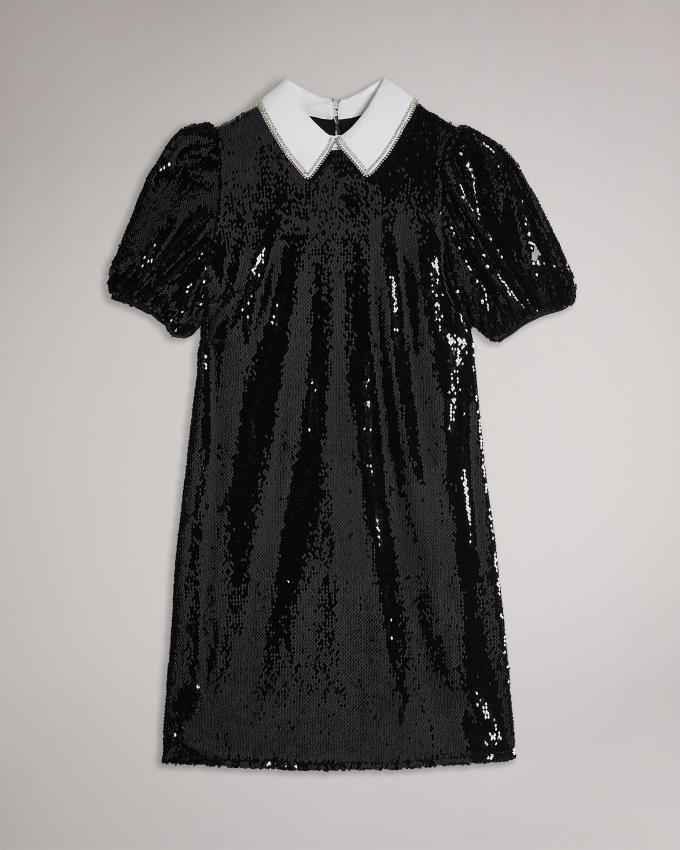 Peignoir Ted Baker Sequin Shift With Puff Sleeves Noir Femme | EDS-54715431